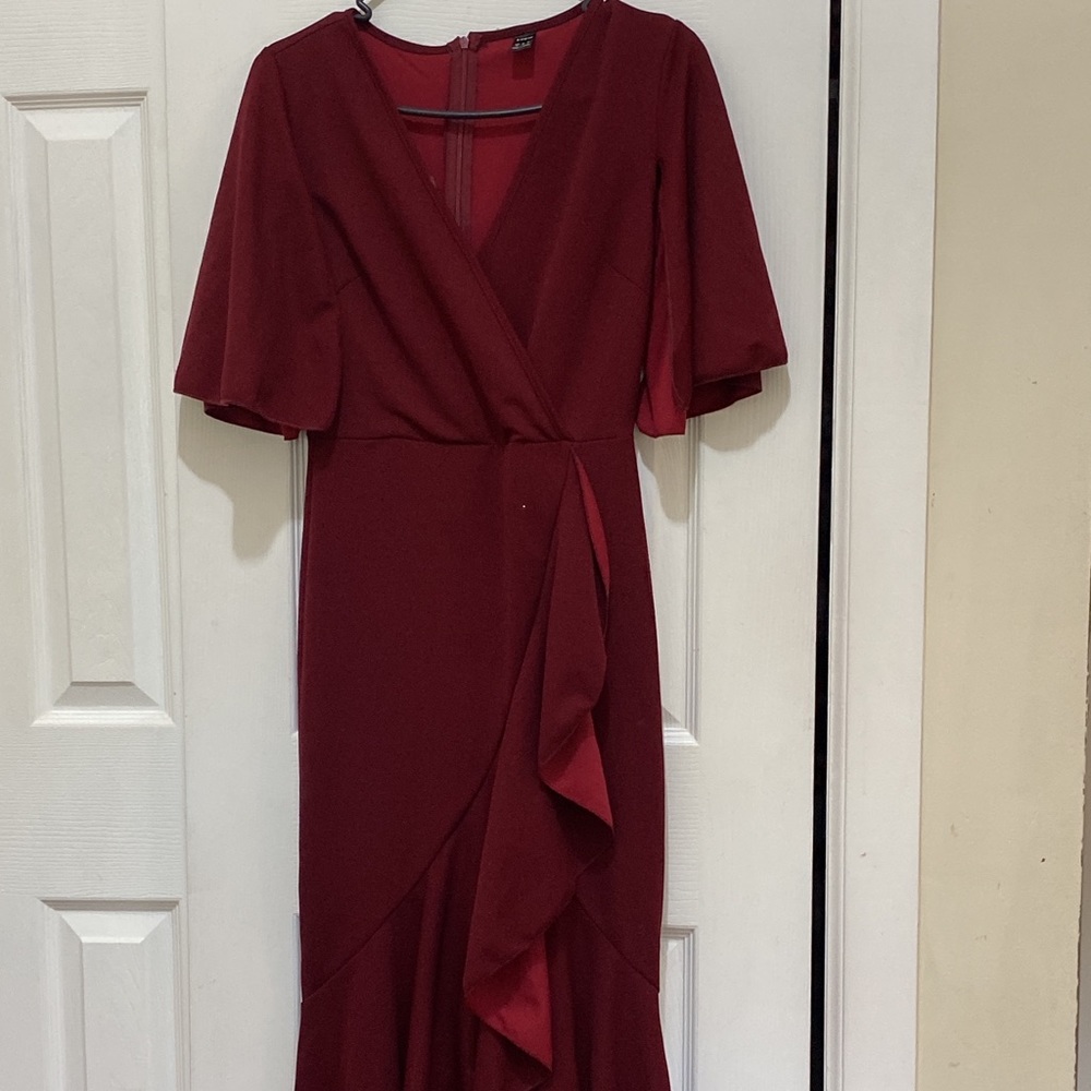 SHEIN Modely Cape Sleeve Ruffle Trim Asymmetrical Hem Wrap Dress size xs